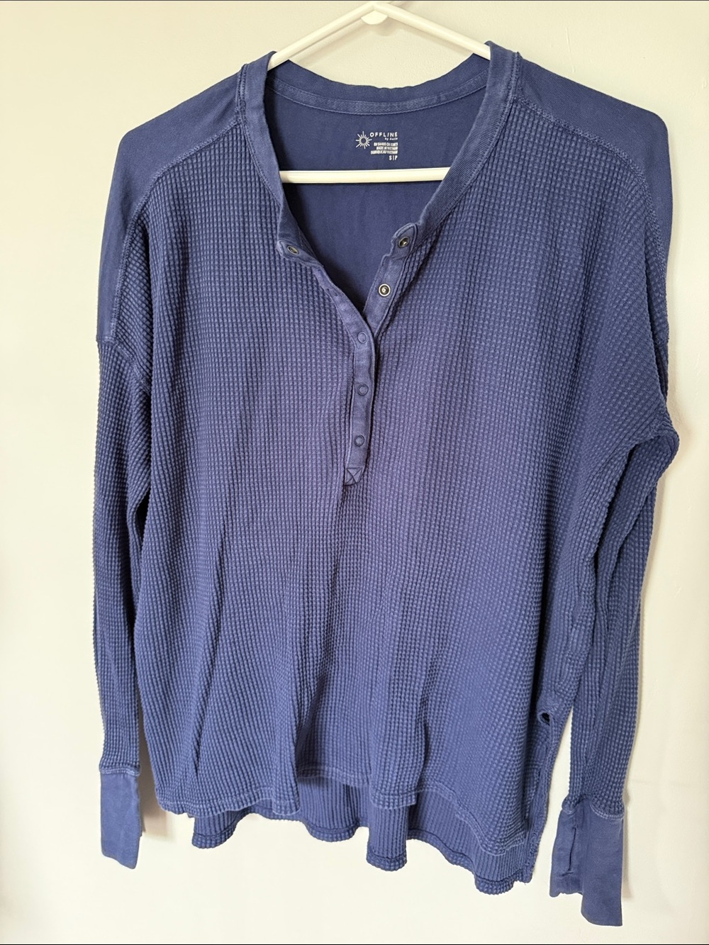 aerie Navy Waffle Henley Long-Sleeve Top